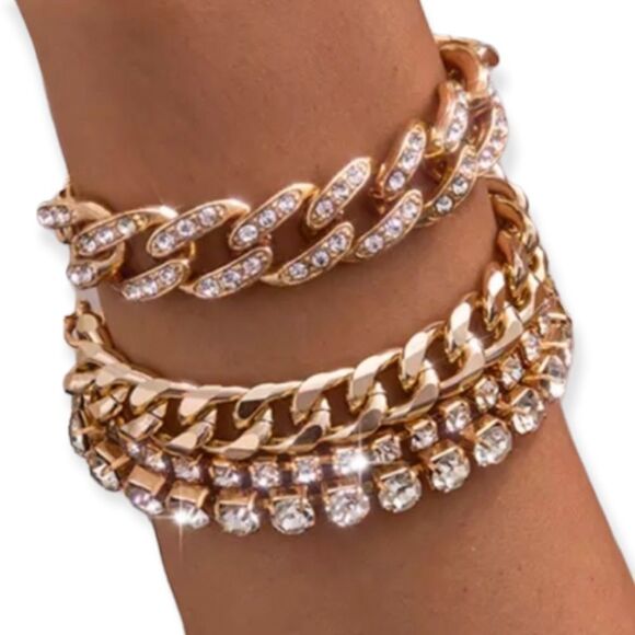 Gold Rhinestones Stackable Bracelets Sets - NEW - Picture 2 of 4